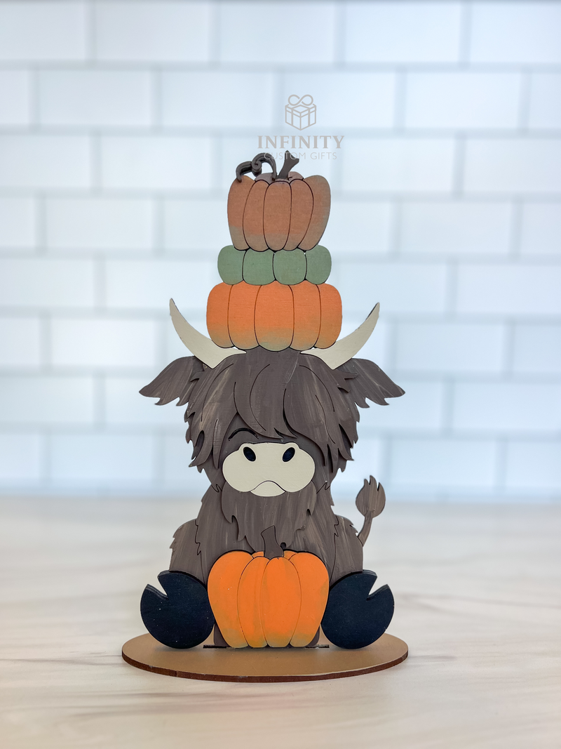 Highland Cow Fall Stacking Pumpkins Shelf Sitter