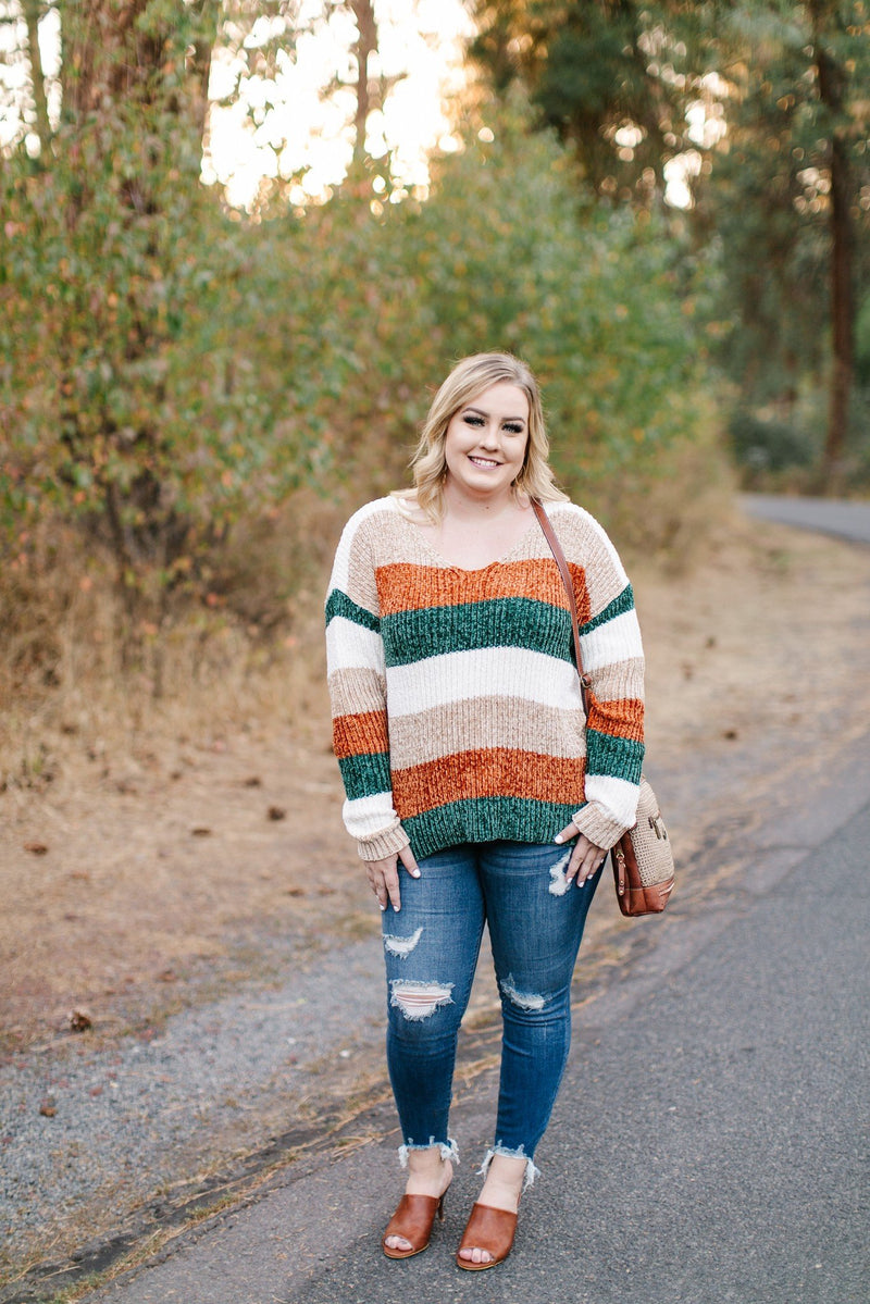 Fall With Us Striped Chenille Sweater