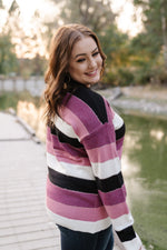 Keep Me In Mind Color Block Sweater In Plum Rose