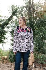 Stay Fabulous Leopard Embroidered Top