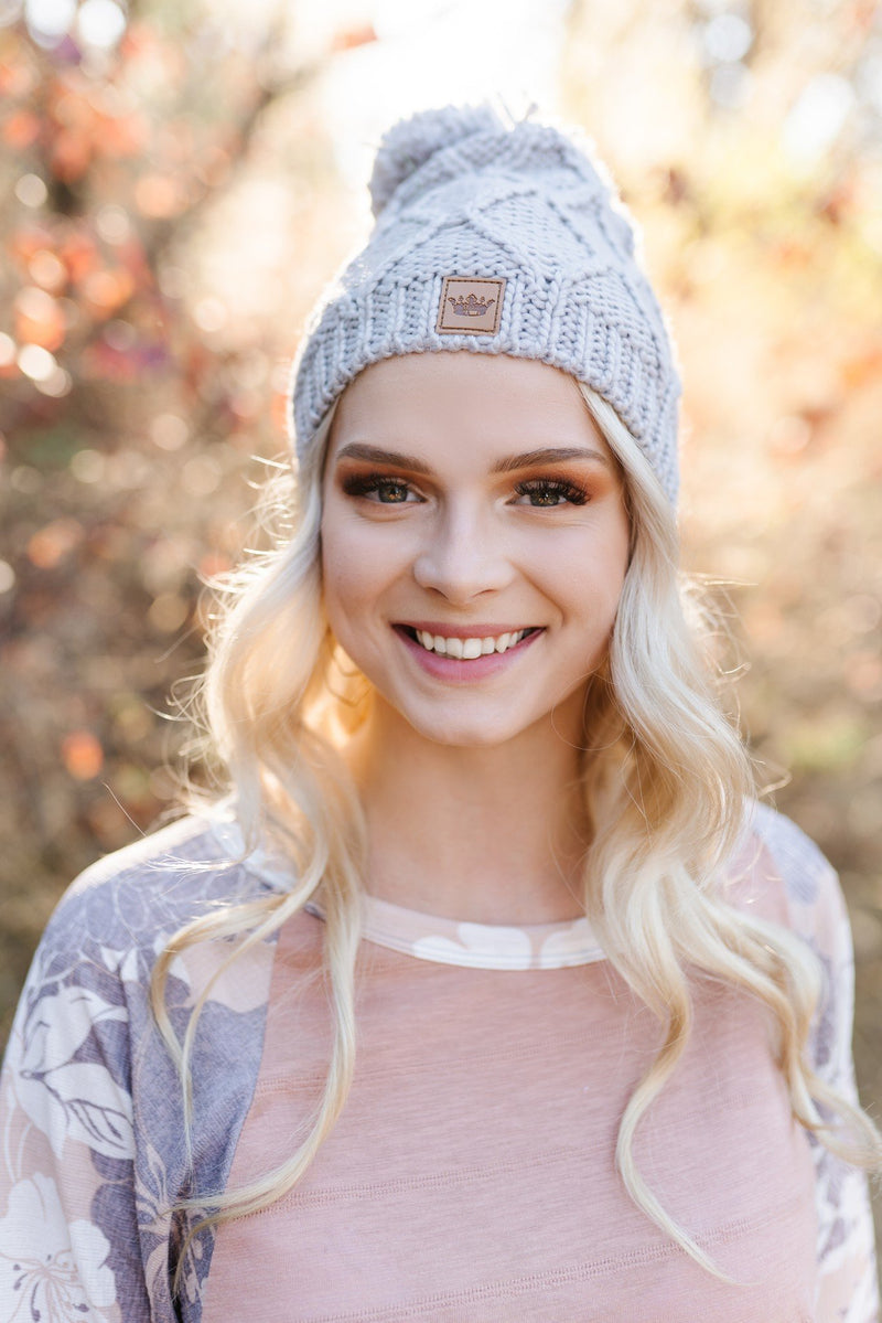 You Hat Me At Hello Light Gray Diamond Knit Hat