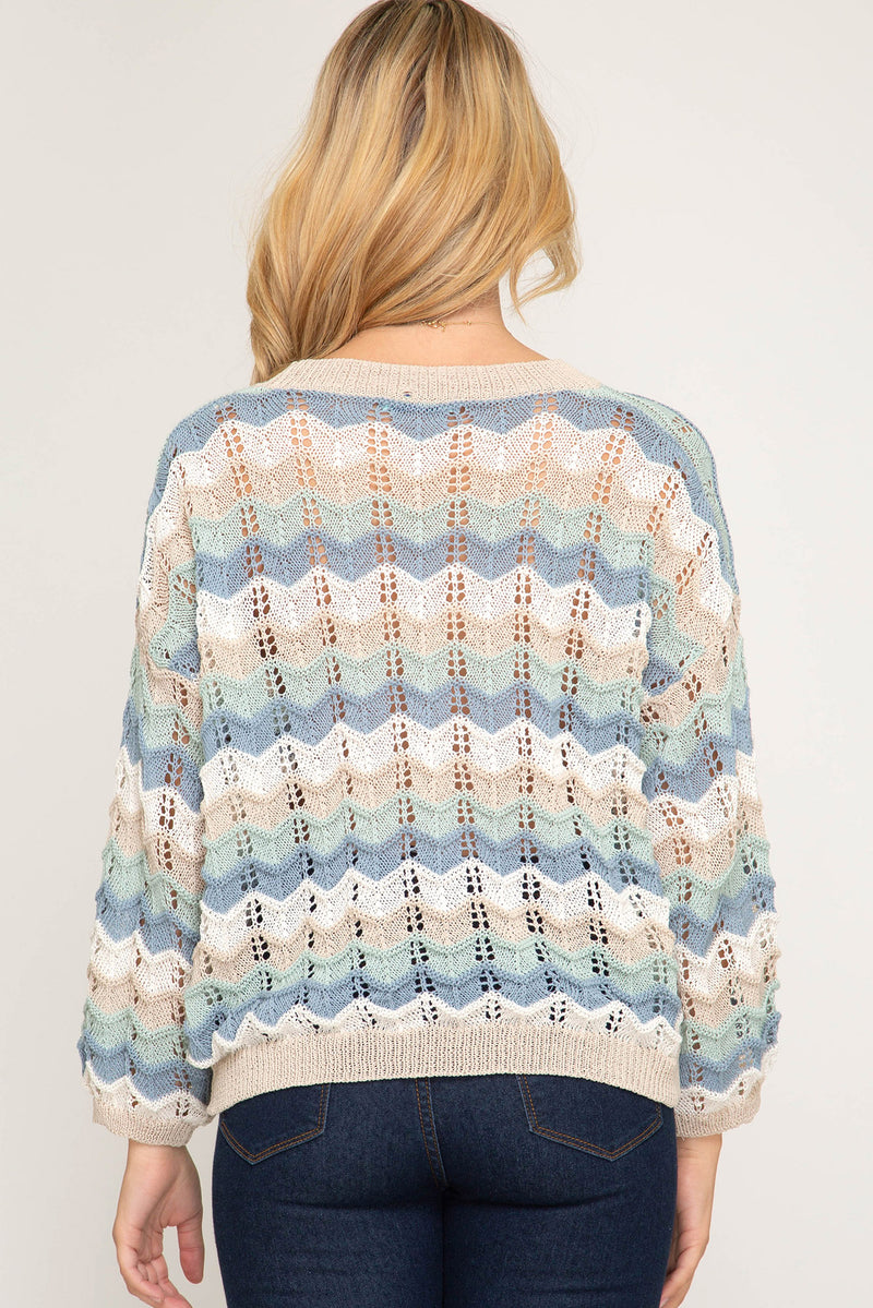 Chevron Mix Knit Sweater - Coral