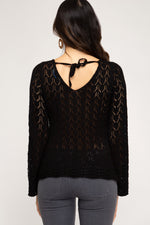Bell Sleeve Crochet Sweater - Black