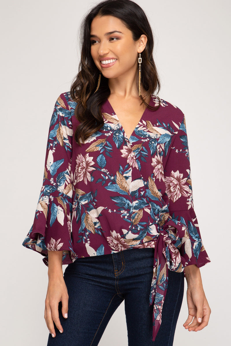 Bell Sleeve Fall Florals Top - MULTIPLE COLORS