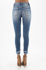 Double Layer Frayed Hem Denim Jeans
