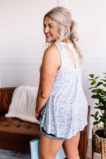 Cut It Out Light Lace Back Sleeveless Top In Blue Floral