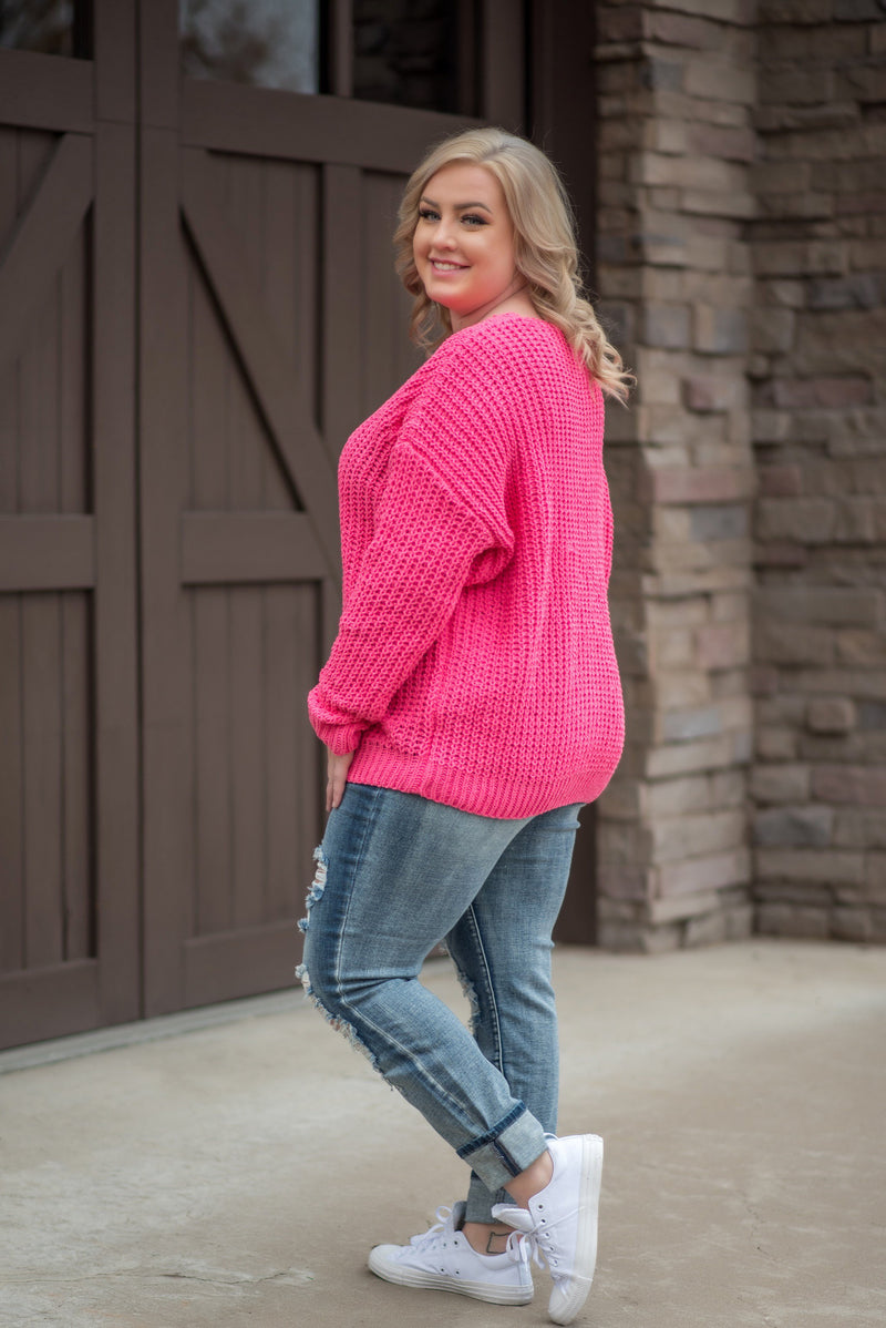 Spring Forward Sweater In Neon Pink