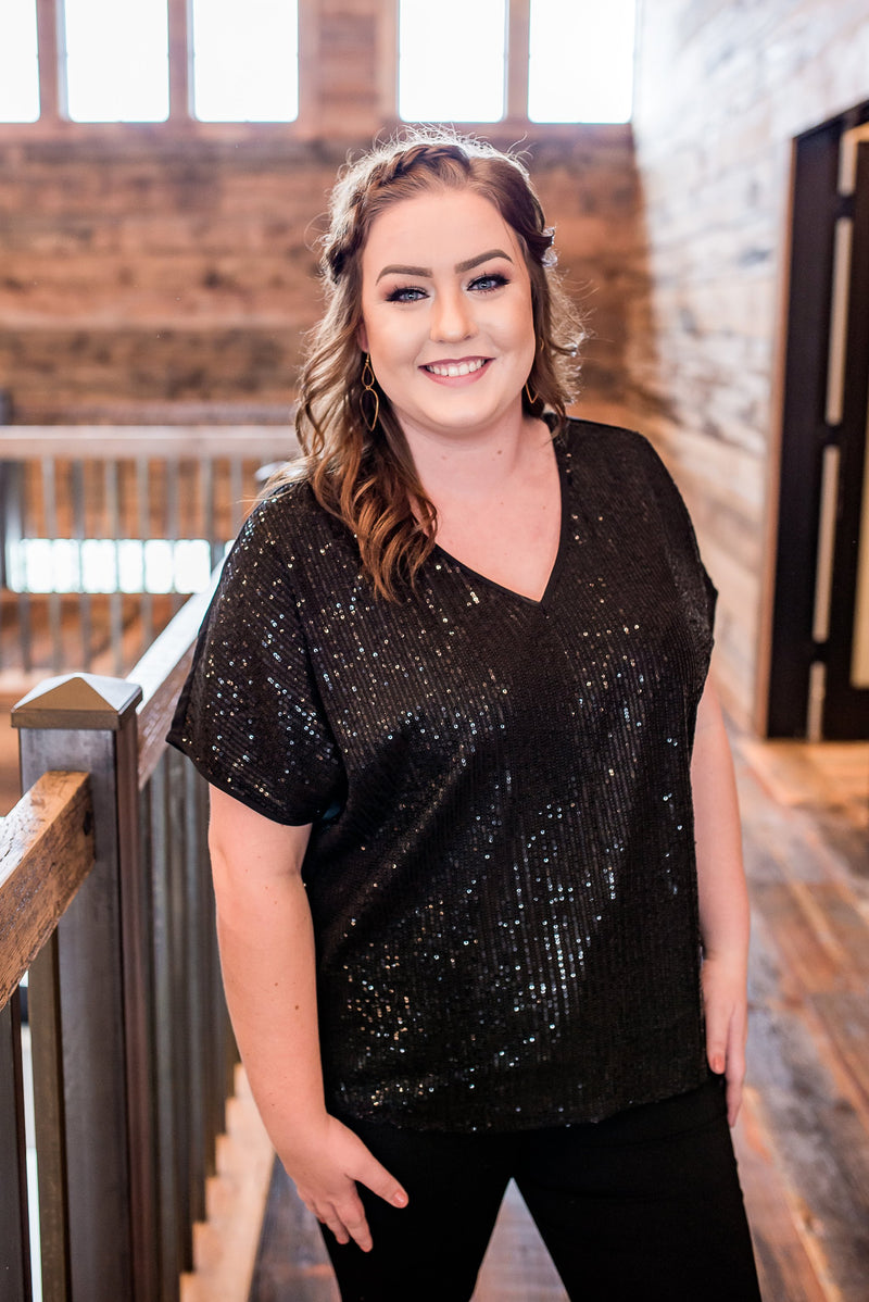 Bothered & Bedazzled Black Sequined Top