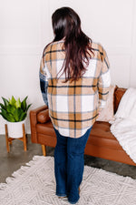 Two Faced Plaid Shacket Top in Taupe/ Navy