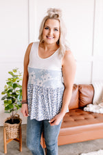 Still The One Sleeveless Floral Top In Ivory/Blue