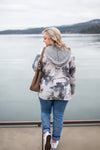Knit To Self Ivory and Gray Floral Hooded Top