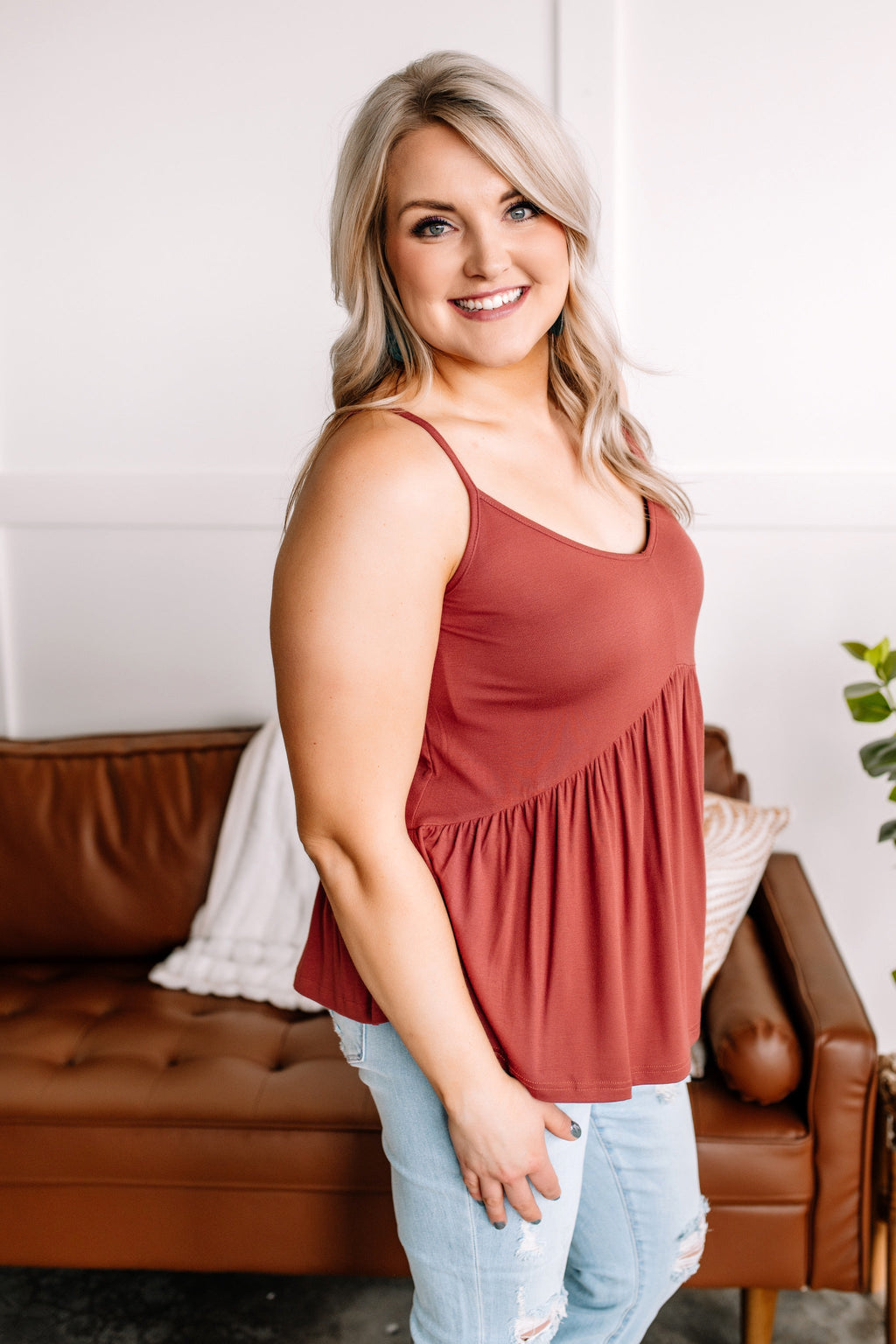 On The Hunt Babydoll Knit Tank in Rustic Rose