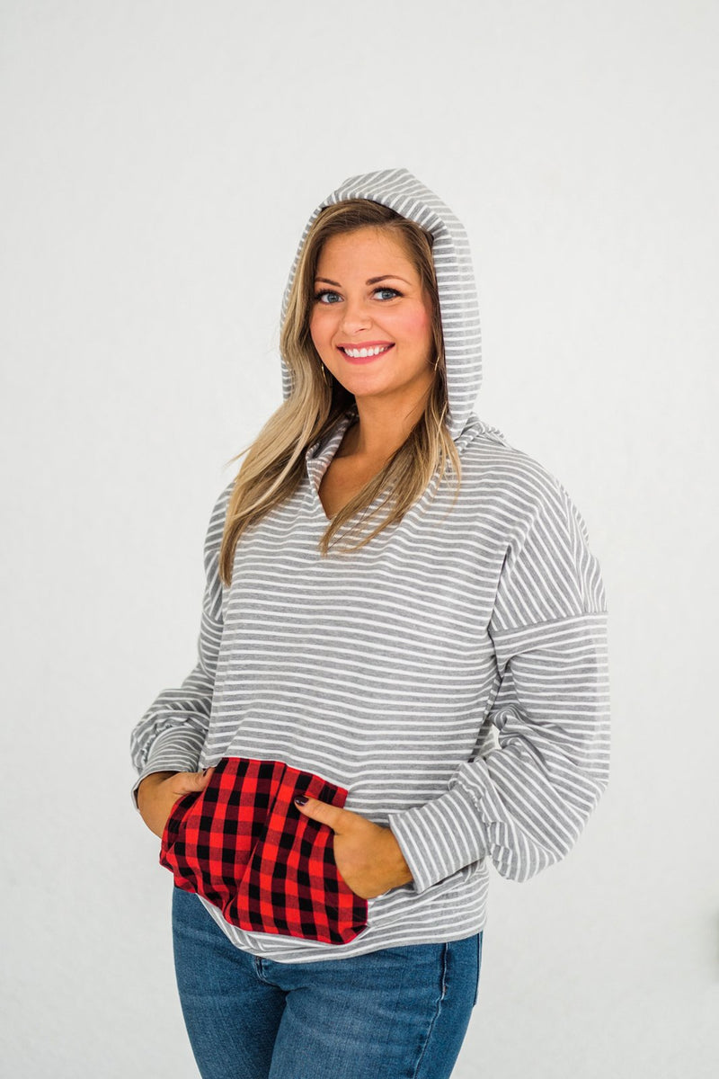 Plaid About You Hoodie In Gray Stripes