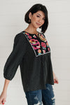 Embroidery and Dots Blouse in Black