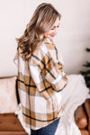 Two Faced Plaid Shacket Top in Taupe/ Navy