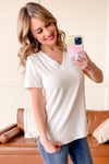 Waiting On You Ribbed V Neck Top In Ivory