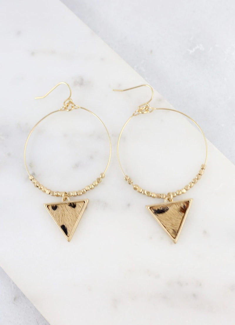 Round Fish Hook Earrings With Animal Leopard Print Triangle Charm