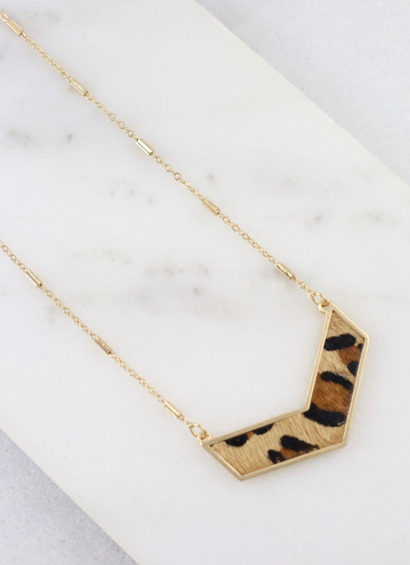 Leopard Print Chevron Bar Necklace