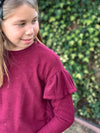 Ruffle Sleeve Sweater - Burgundy
