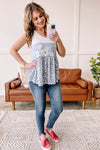 Still The One Sleeveless Floral Top In Ivory/Blue