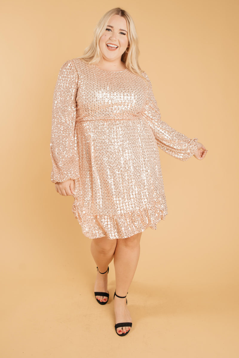 Mia Sequin Dress in Rose Gold