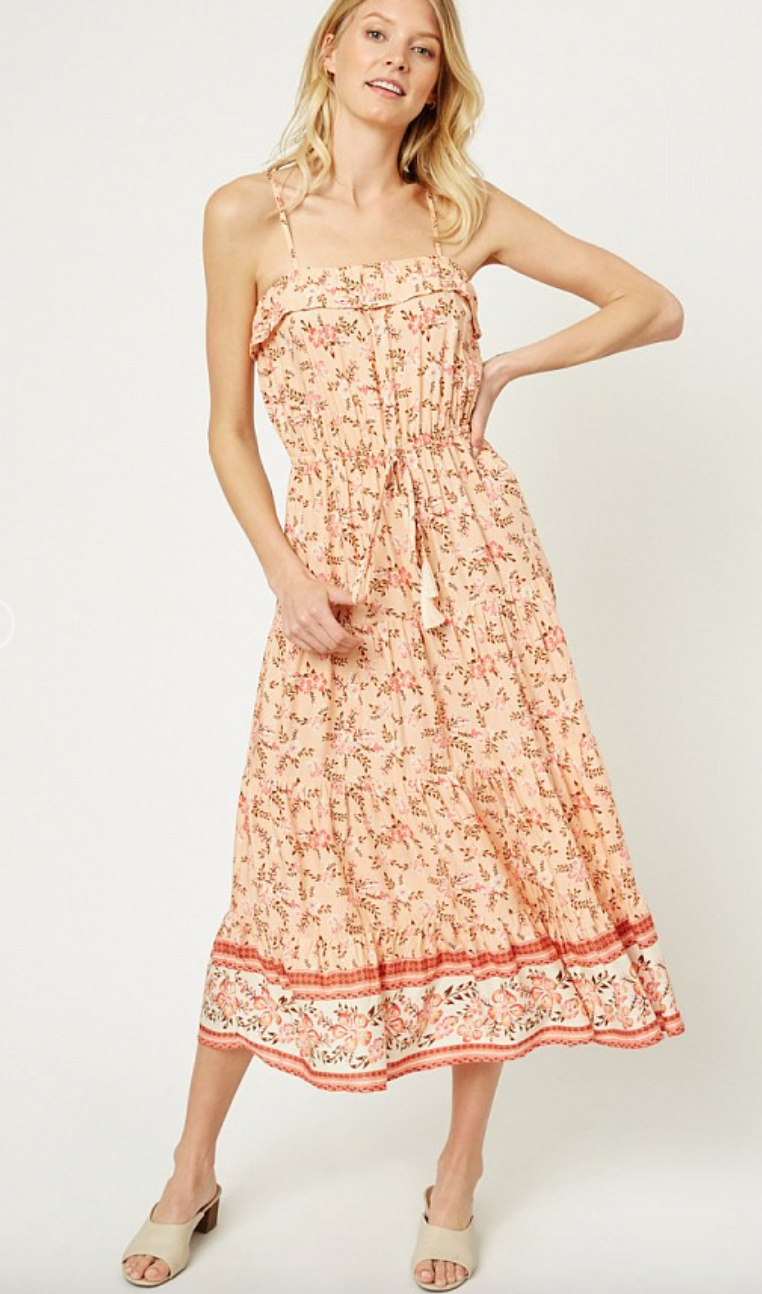 Just Peachy Ruffle Floral Maxi Dress