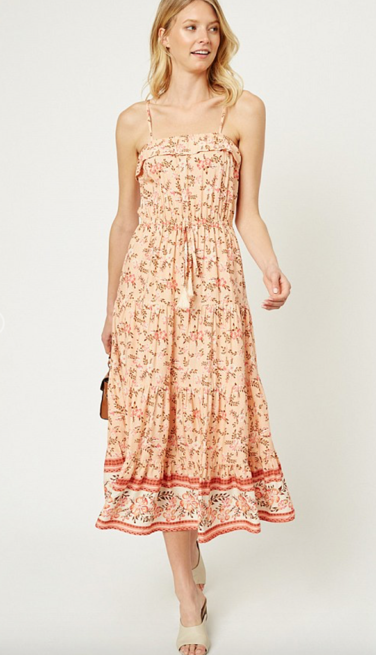 Just Peachy Ruffle Floral Maxi Dress
