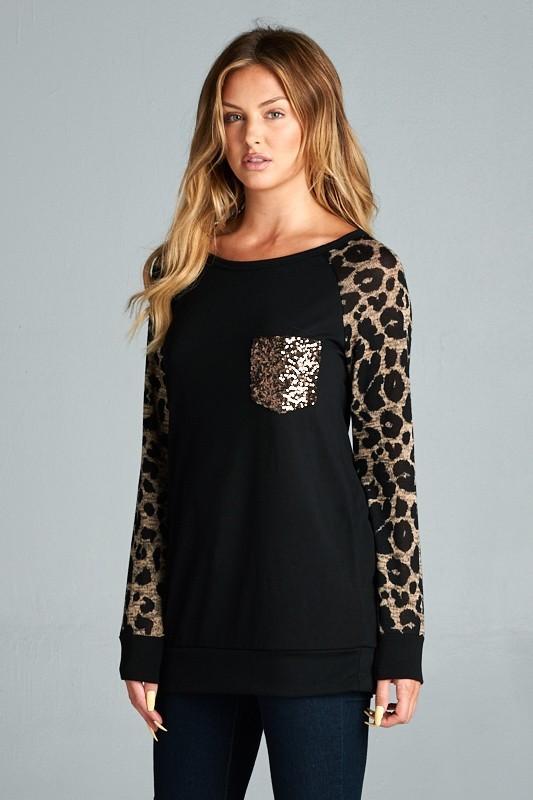 Leopard Sleeve Top - Mocha