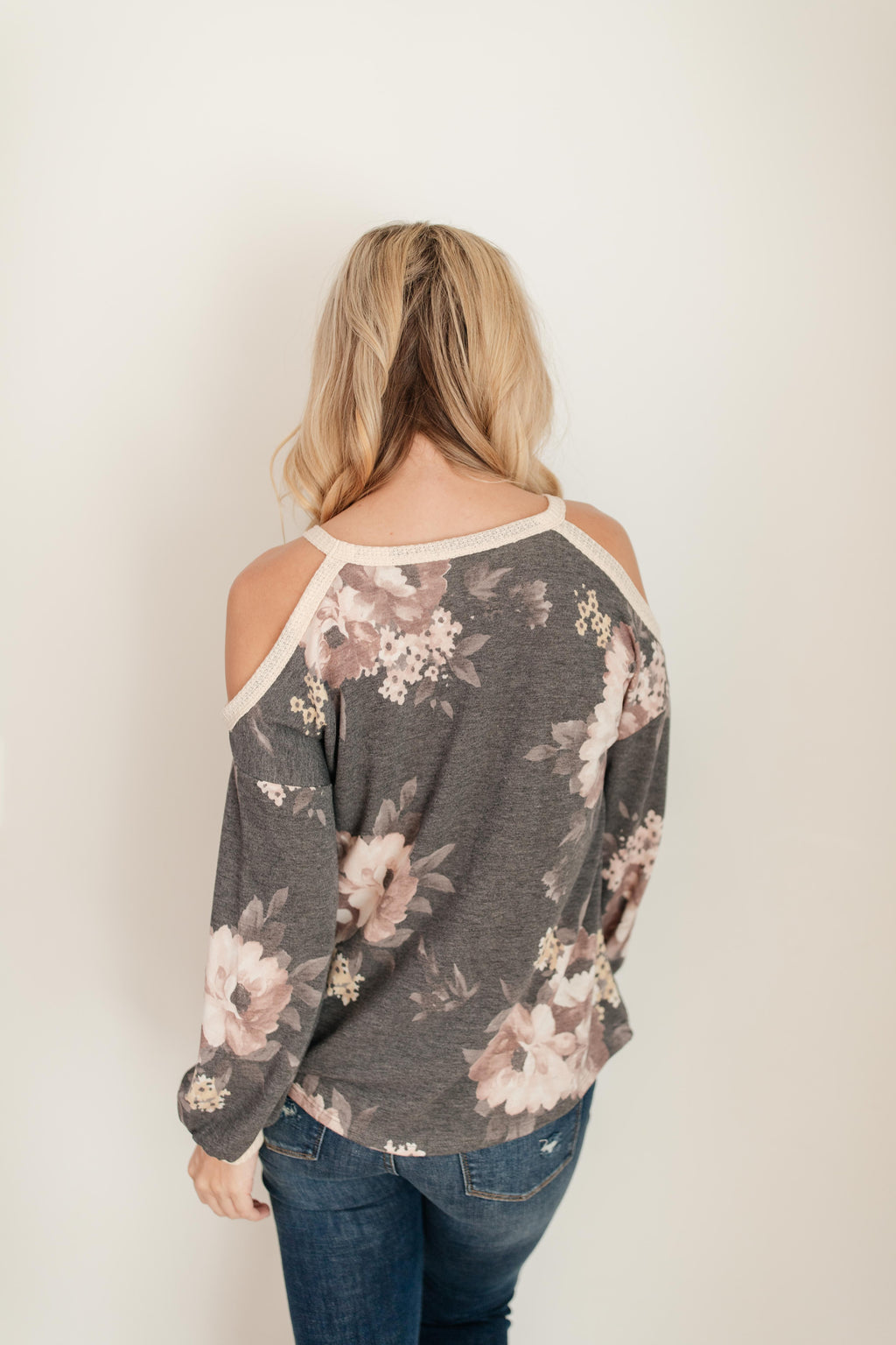 Waffle Meets Floral Top in Charcoal