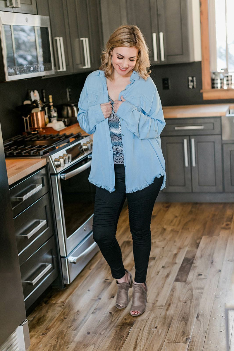Easy Like Sunday Button Up Top In Denim