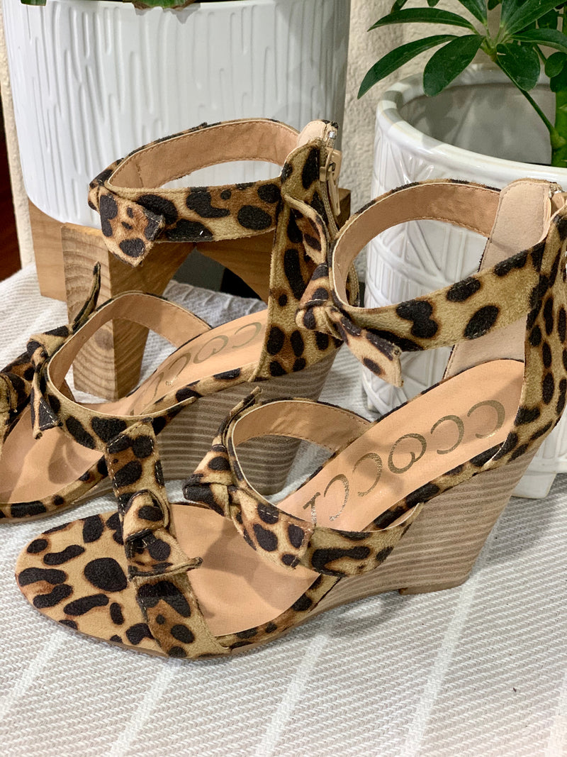 Leopard Bow Wedge Sandals
