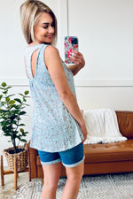 Cut It Out Light Lace Back Sleeveless Top In Blue Floral